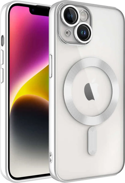 Apple iPhone 14 Plus Kılıf Kamera Korumalı Magsafe Wireless Şarj Özellikli Mnc Demre Kapak-Gümüş ürün görseli 1