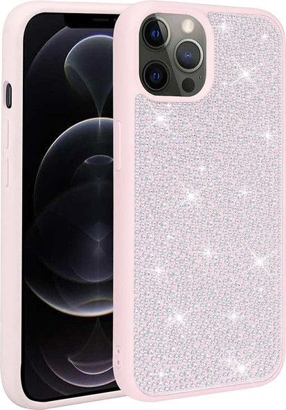 Apple iPhone 14 Pro Kılıf Parlak Taşlı Tasarım Mnc Ston Kapak-Pembe ürün görseli 1