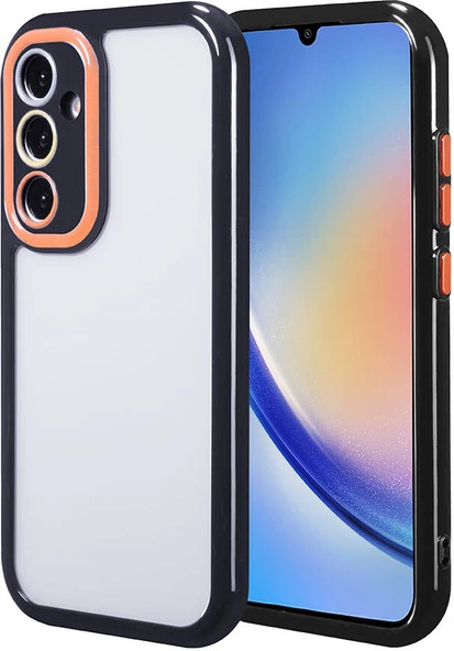 Galaxy A34 Kılıf Kamera Korumalı Renkli Kenar ve Çerçeve Tasarımlı Mnc Vitamin Kapak-Siyah ürün görseli 1