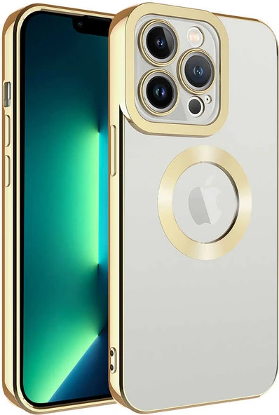 Apple iPhone 14 Pro Max Kılıf Kamera Korumalı Logo Gösteren Mnc Omega Kapak-Gold ürün görseli 1