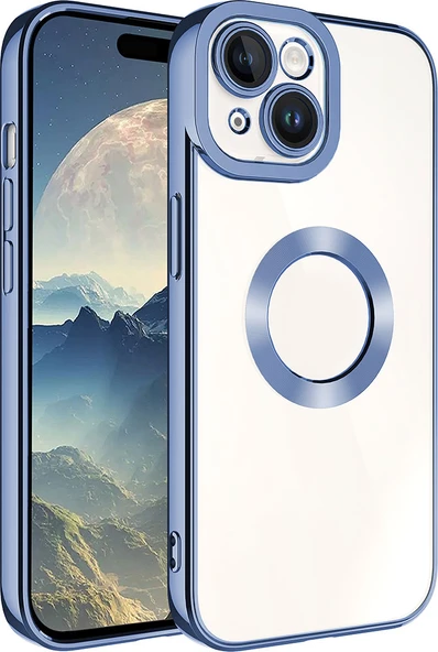 Apple iPhone 15 Kılıf Kamera Korumalı Logo Gösteren Mnc Omega Kapak-Sierra Mavi ürün görseli 1