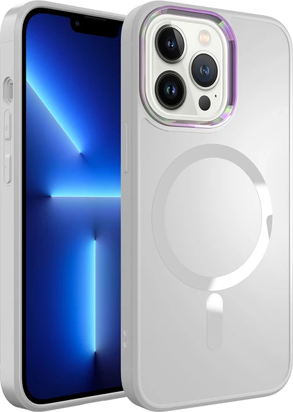 Apple iPhone 13 Pro Kılıf Magsafe Wireless Şarj Özellikli Mnc Stil Kapak-Beyaz ürün görseli 1