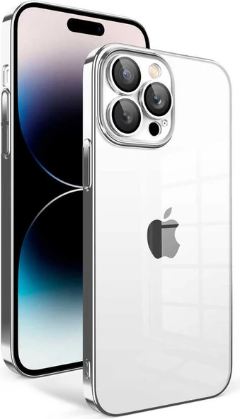 Apple iPhone 14 Pro Kılıf Kamera Korumalı Renkli Çerçeveli Mnc Garaj Kapak-Gümüş ürün görseli 1