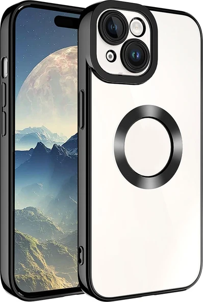 Apple iPhone 15 Kılıf Kamera Korumalı Logo Gösteren Mnc Omega Kapak-Siyah ürün görseli 1