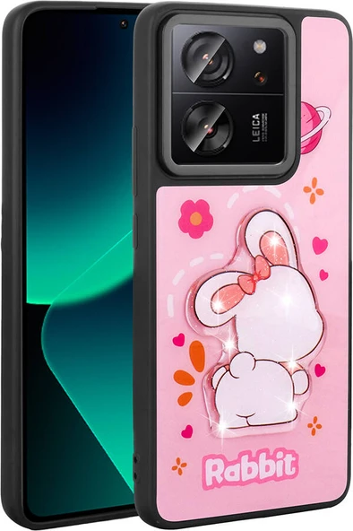 Xiaomi Mi 13T Kılıf Parlayan Kabartmalı Ikonik Figürlü Mnc Amas Silikon Kapak-Pembe ürün görseli 1