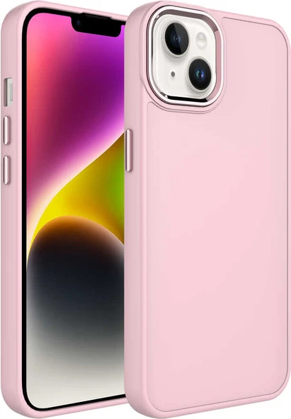 Apple iPhone 14 Plus Kılıf Metal Çerçeve ve Buton Tasarımlı Silikon Mnc Luna Kapak-Pembe ürün görseli 1
