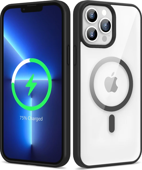 Apple iPhone 13 Pro Max Kılıf Magsafe Wireless Şarj Özellikli Silikon Mnc Ege Kapak-Siyah ürün görseli 1