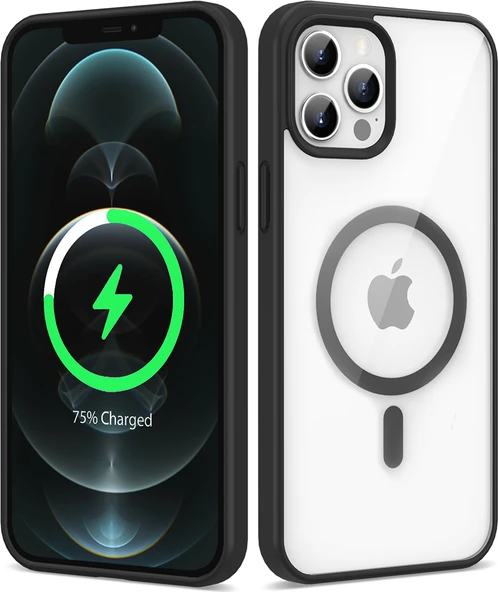 Apple iPhone 12 Pro Max Kılıf Magsafe Wireless Şarj Özellikli Silikon Mnc Ege Kapak-Siyah ürün görseli 1