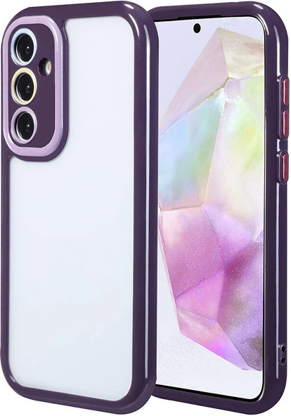 Galaxy A35 Kılıf Kamera Korumalı Renkli Kenar ve Çerçeve Tasarımlı Mnc Vitamin Kapak-Derin Mor ürün görseli 1