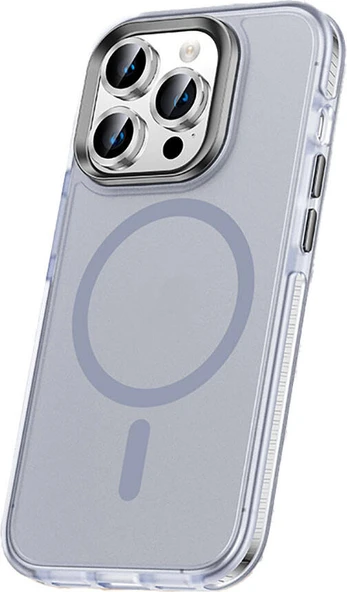 Apple iPhone 15 Pro Max Kılıf Airbagli Magsafe Wireless Şarj Özellikli Lens Koruyuculu Mnc Klaptika Kapak-Gri ürün görseli 1