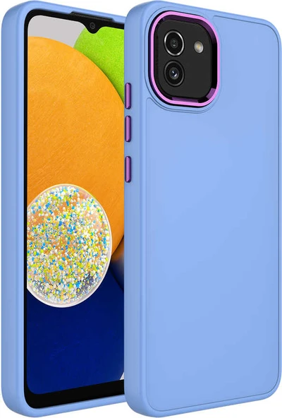 Galaxy A03 Kılıf Metal Çerçeve ve Buton Tasarımlı Silikon Mnc Luna Kapak-Lila ürün görseli 1