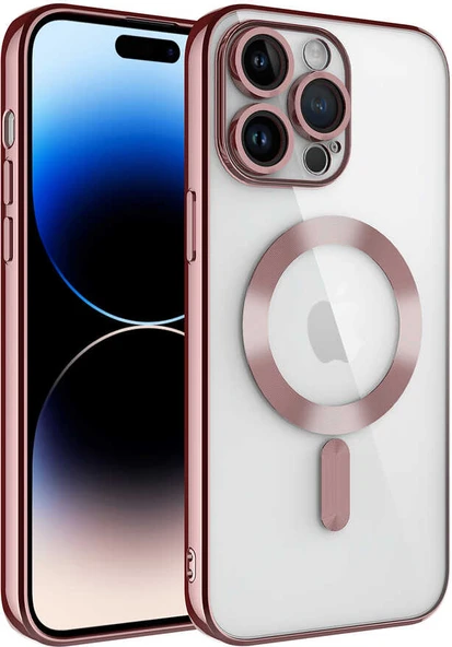 Apple iPhone 14 Pro Max Kılıf Kamera Korumalı Magsafe Wireless Şarj Özellikli Mnc Demre Kapak-Rose Gold ürün görseli 1