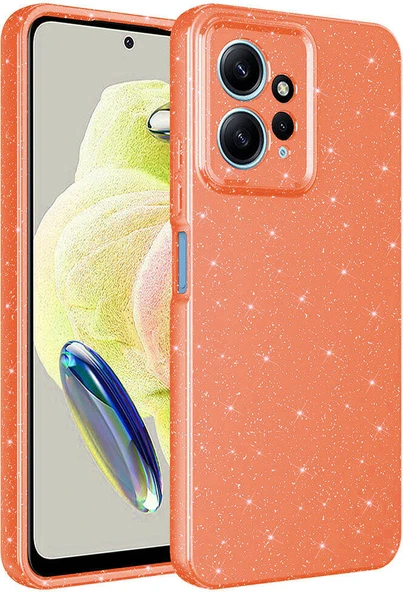 Xiaomi Redmi Note 12 4g Kılıf Kamera Korumalı Simli Lüks Mnc Koton Kapak-Turuncu ürün görseli 1