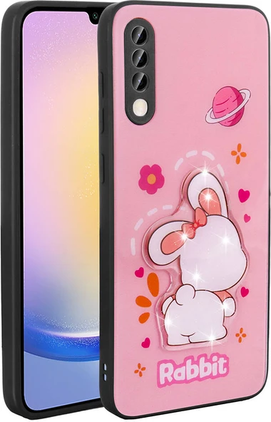 Galaxy A70 Kılıf Parlayan Kabartmalı Ikonik Figürlü Mnc Amas Silikon Kapak-Pembe ürün görseli 1