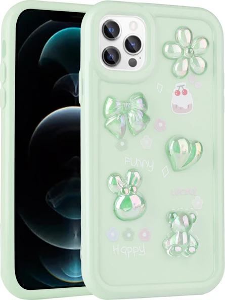 iPhone 13 Pro Uyumlu Kabartma Figürlü Parlak Mnc Toys Silikon Kapak-Açık Yeşil ürün görseli 1