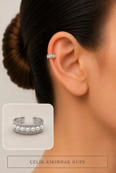 2'li Zirkon Taşlı Detaylı Kıkırdak Küpe/Earcuff/Conch (Delik Gerekmez) ürün görseli 1