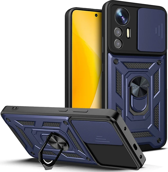 Mi 12 Lite Kılıf Magnetik Standlı Kamera Korumalı Mnc Sürgülü Vega Kapak - Mavi ürün görseli 1