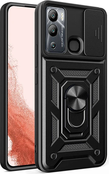 Infinix Hot 20I Kılıf Magnetik Standlı Kamera Korumalı Mnc Sürgülü Vega Kapak-Siyah ürün görseli 1