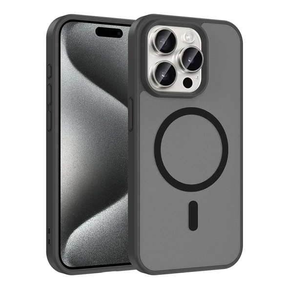 İshe iPhone 15 Pro Kılıf Mat Şeffaf Magsafe Destekli Şık Aruro Premium Silikon Kapak ürün görseli 1
