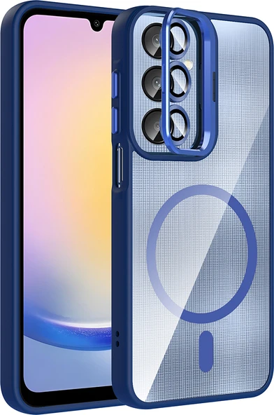 Galaxy A36 Kılıf Standlı ve Kamera Lens Hediyeli M-Safe Şarj Özellikli Mnc Etro Kapak - Lacivert ürün görseli 1