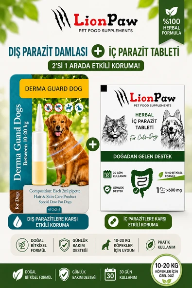 2'li Set 10-20 kg Köpekler Için Bitkisel Iç Tablet Dış Ense Bitkisel Damla Seti - 1 Damla 2 Tablet ürün görseli 1