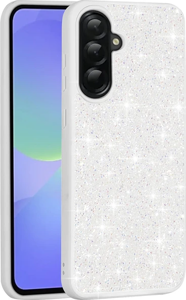 Galaxy A56 Kılıf Parlak Taşlı Tasarım Mnc Pırlanta Kapak - Beyaz ürün görseli 1