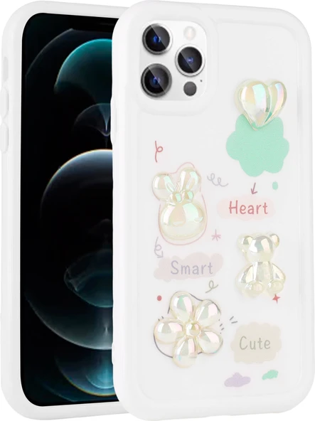 iPhone 13 Pro Max Uyumlu Kabartma Figürlü Parlak Mnc Toys Silikon Kapak-Beyaz ürün görseli 1