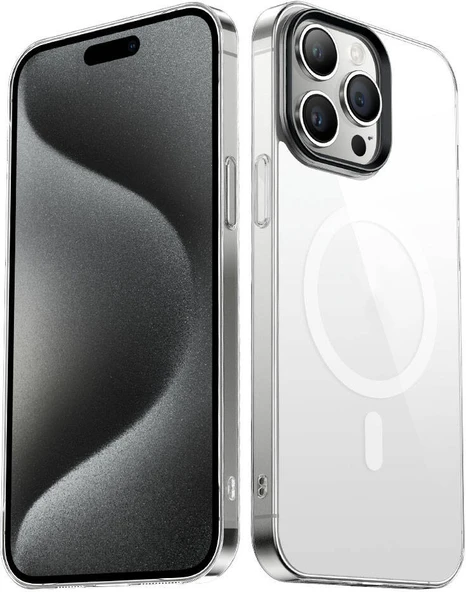 iPhone 15 Pro Uyumlu Mnc Wireless Şarj Özellikli Şeffaf G-Glass Kapak-Siyah ürün görseli 1