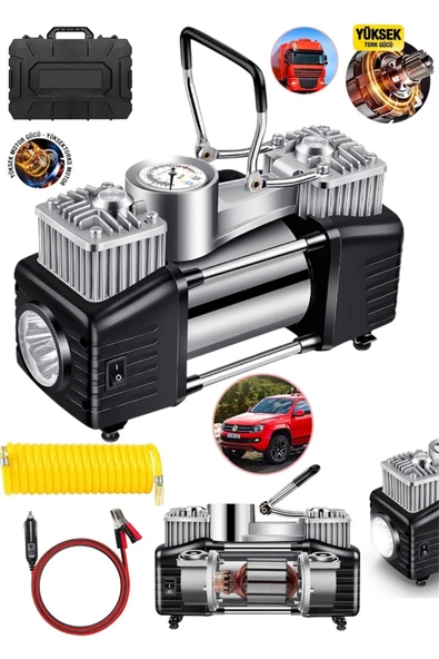 rofesyonel Çift Pistonlu 12V 150 Psi Dakikada 85Lt Araç Araba Lastik Bot Şişirme Kompresörü ürün görseli 1
