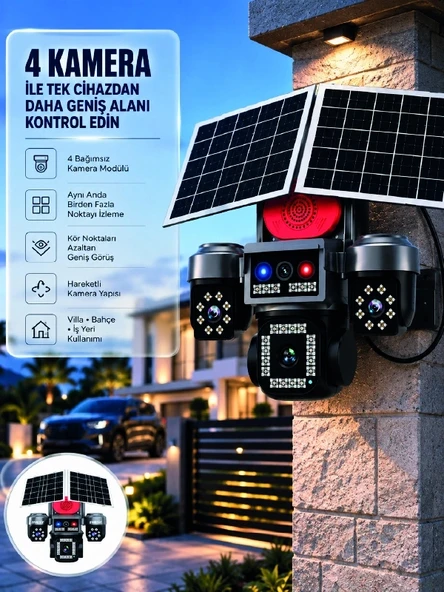 Sım Kart Destekli 4 Kameralı Akıllı Dış Mekan Güvenlik Kamerası ürün görseli 1