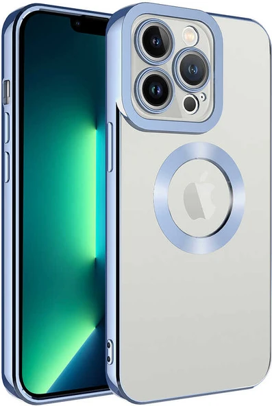 iPhone 13 Pro Max Kılıf Kamera Korumalı Logo Gösteren Mnc Omega Kapak-Mavi Açık ürün görseli 1