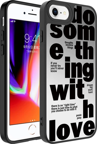 iPhone Se 2020 Uyumlu Aynalı Desenli Kamera Korumalı Parlak Mnc Mirror Kapak-Love ürün görseli 1