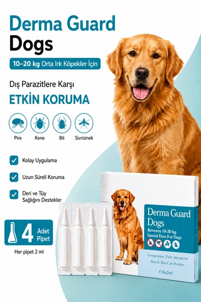 10-20 kg Köpek Dış Parazit Ense Deri Damlası Pire Bit Kene Deri Bakımı Için Bitkisel Damla 4x2 ml ürün görseli 1