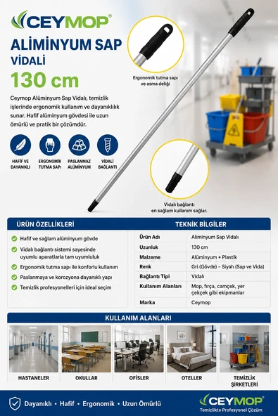 Ceymop Aliminyum Sap Vidalı 130 cm - Resim 2