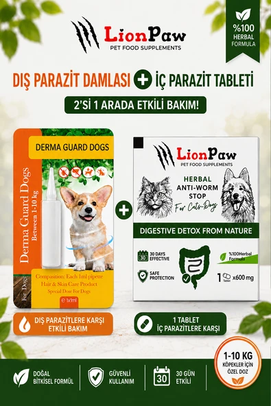 2'li Set 1-10 kg Köpekler Için Bitkisel Iç Tablet Dış Ense Bitkisel Damla Seti - 1 Damla 1 Tablet ürün görseli 1
