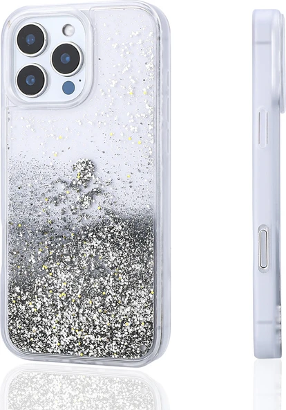 iPhone 16 Pro Uyumlu Kılıf Sıvılı Simli Şeffaf Arka Yüzey Mnc Keto Silikon Kapak-Gümüş ürün görseli 1