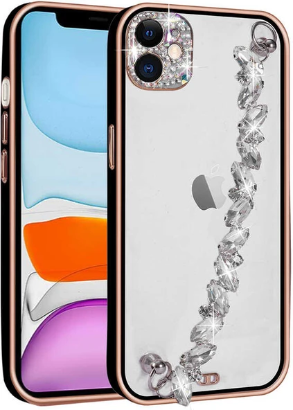 iPhone 11 Uyumlu Taş Süslemeli Kamera Korumalı El Tutamaçlı Mnc Blazer Kapak-Siyah ürün görseli 1