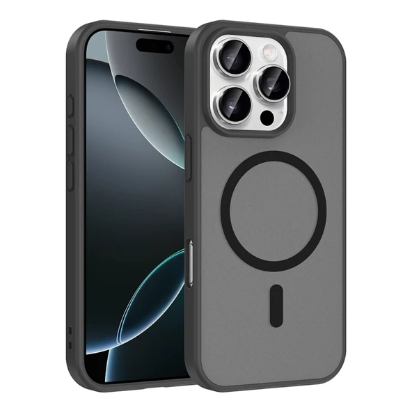 Mobify iPhone 16 Pro Max Kılıf M-Safe Yapışkan ve Şarj Özellikli Şık Serenta Premium Mat Silikon Kapak ürün görseli 1