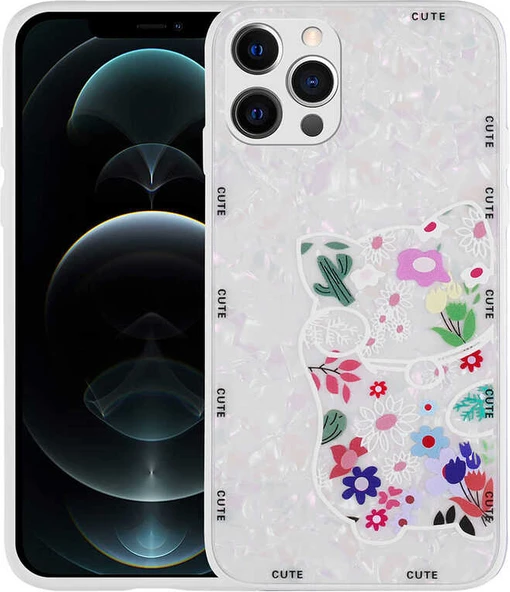 iPhone 13 Pro Max Uyumlu Desenli Sert Silikon Mnc Mumila Kapak-White Cat ürün görseli 1