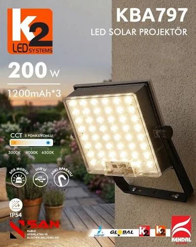 K2 KBA797 LED Projektör 200W SOLAR AYDINLATMA ürün görseli 1