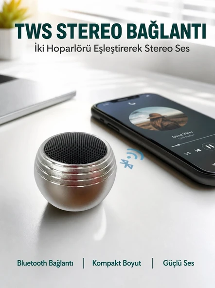 Mini Kablosuz Hoparlör Derin Bas Tws Bağlantı Şarjlı Model Yeni Nesil ürün görseli 1