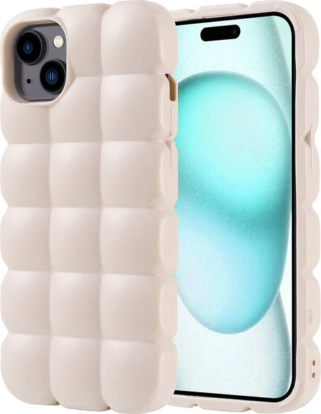 Apple iPhone 15 Plus Kılıf Parlak Esnek Silikon Mnc Dom Dom Kapak-Beyaz ürün görseli 1