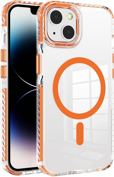 Apple iPhone 14 Kılıf Magsafe Şarj Özellikli Airbagli Takılabilir Askı Aparatlı Mnc Nana Kapak-Turuncu ürün görseli 1