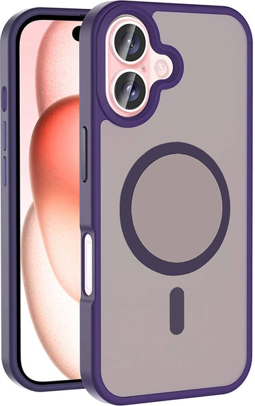 iPhone 16 Plus Kılıf Magsafe Şarj Özellikli Mat Arka Yüzey Mnc Sio Kapak-Derin Mor ürün görseli 1