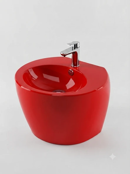 MODERN MONOBLOK LAVABO KIRMIZI ürün görseli 1