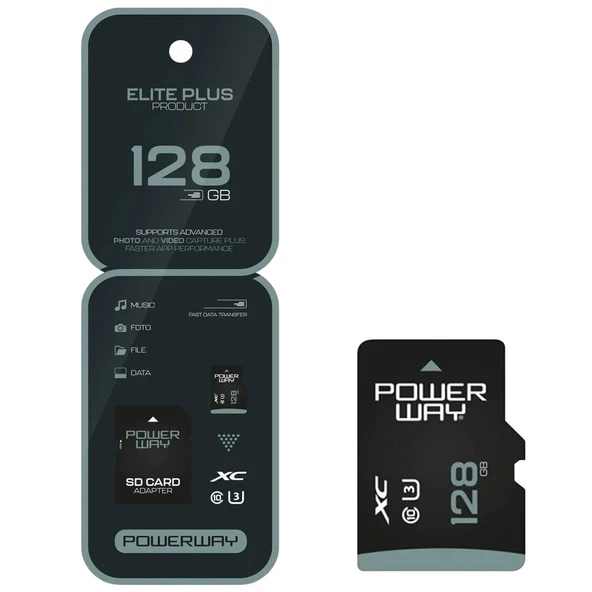 Powerway Elite Plus 128 GB Class 10 U3 XC Micro SD Hafıza Kartı ürün görseli 1