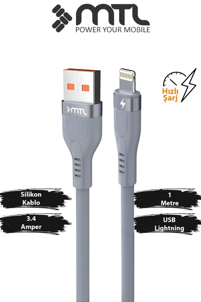 USB to iPhone Lightning Silikon Hızlı Şarj ve Data Aktarım Kablosu 1 Metre 3.4 Amper MT2353 ürün görseli 1
