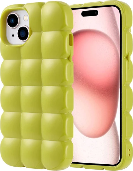 Apple iPhone 15 Kılıf Parlak Esnek Silikon Mnc Dom Dom Kapak-Yeşil ürün görseli 1