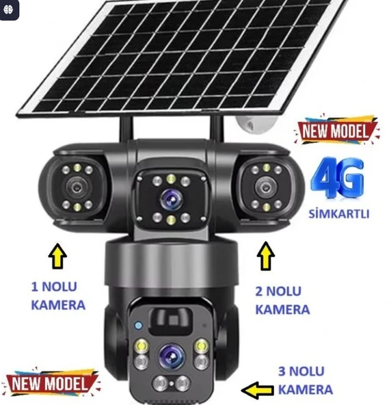 O-KAM Pro 6060 4G Solar 6MP PTZ Kamera 3 Lensli ürün görseli 1