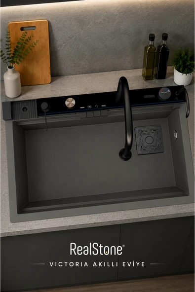 RealStone Real Stone Victoria Granit Akıllı Eviye Seti Gri 75.5X47 cm ürün görseli 1
